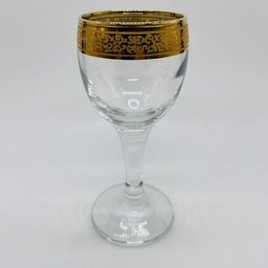 Gold Trimmed Crystal Pedestal Stemmed Cordial Liquor Wine Glass